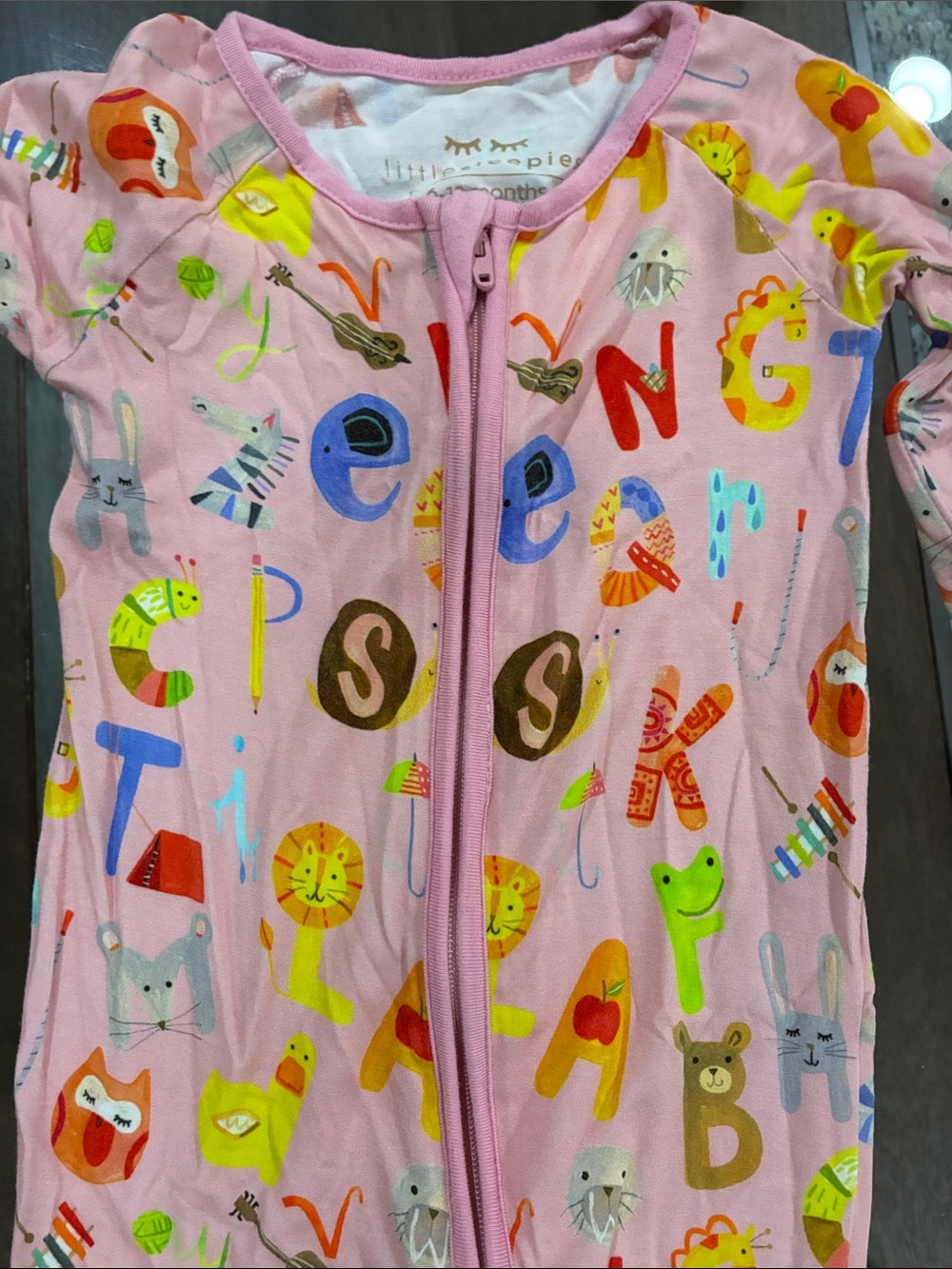 Little Sleepies Pink Alphabet Animal Print Zip Pajamas